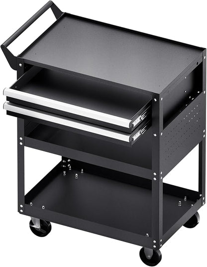 VEVOR 5-Tier Tool Cart with Wheels, 400 lbs Load Capacity, Rolling Work Cart with 2 Drawers & Pegboard, Mechanic Tool Storage Organizer with Locking System for Garage, Warehouse and Repair Shop, Black