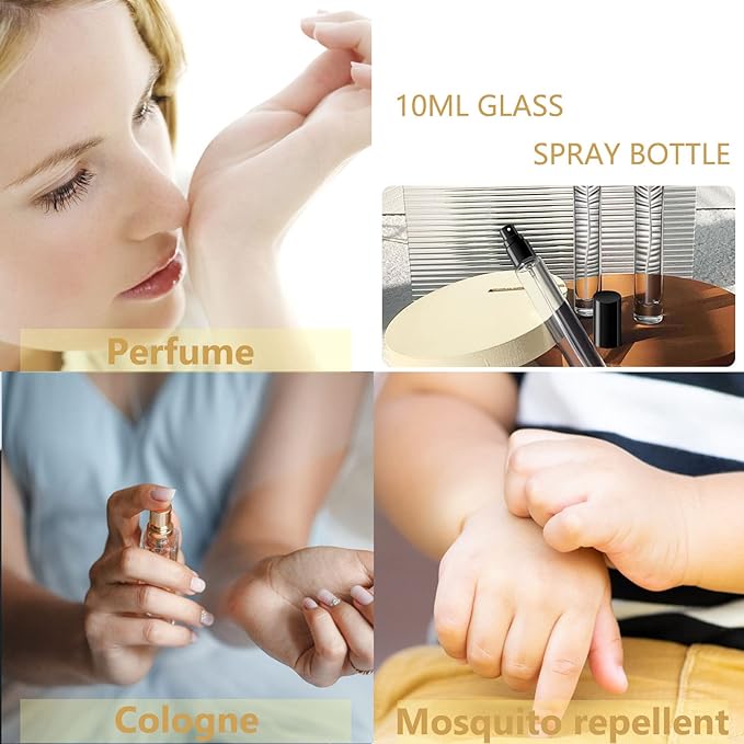 10ml Glass Spray Bottle, Thick Glass Atomizer, Perfume Decanter Kit, Small Travel Perfume Atomizer Bottle Refillable (8PCS, Black)