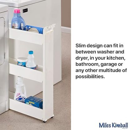 Miles Kimball Slim Storage Cart with 3 Baskets/Shelves and Rolling Casters for Kitchen, Laundry, and Small Space Storage, Durable Plastic - Measures 21" Long x 5" Wide x 28 1/4" High