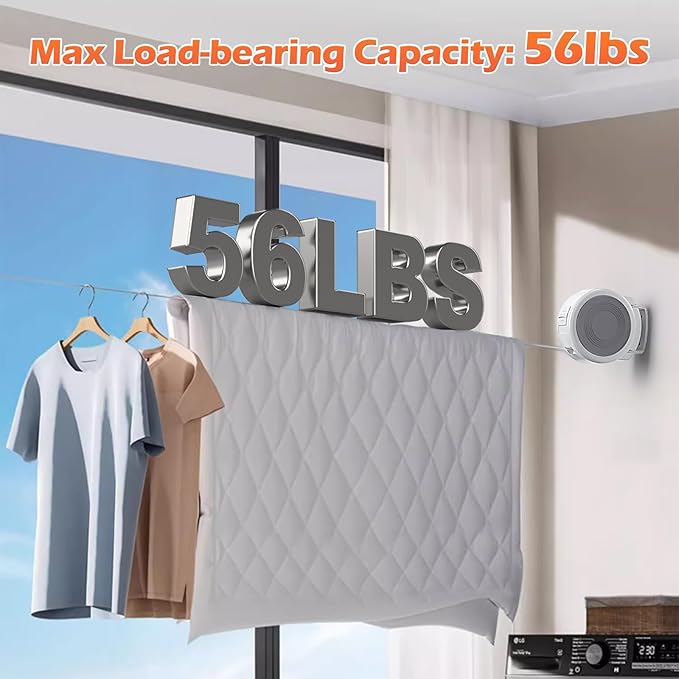 Retractable Clothesline, Foldable Indoor Clothes Line With Fixed Drying Hole, Heavy Duty Portable Laundry Line for Bedroom, Bathroom, Balconies