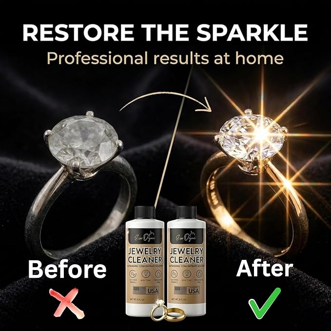 Ultrasonic Jewelry Cleaner Solution (16oz) Concentrated Jewelry Cleaner for Diamonds, Gold, Silver & More | Compatible with Ultrasonic Machine (s) - Made in USA