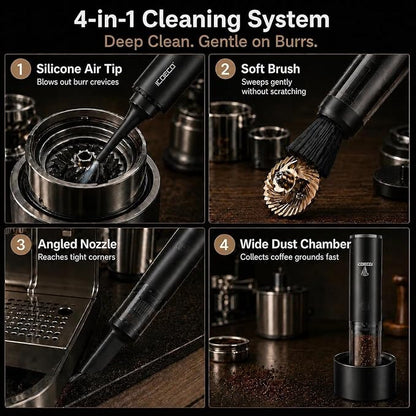 Coffee Grinder Vacuum Cleaner, Rechargeable Mini Vacuum for Coffee Grounds, Espresso Machine & Barista Station Cleaning Tool with 4 Attachments, Portable Desktop Cleaner for Home Baristas