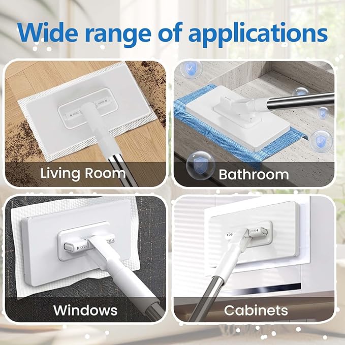 Snap Grip Mini Mop, 2026 Upgraded Disposable Dust Mop, Zero Touch Mini Mops, Convenient Cloth Changing Mops for Kitchen Counter, Foldable 130cm Adjustable Long Handle Mopping Stick (10*Cloth)