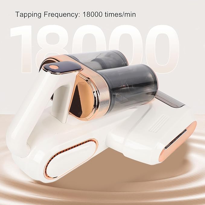 HEEPDD Handheld Mattress Vacuum Cleaner, Cordless, 13000Pa Strong Suction, White Gold, 520ml Dustbin with UV Light for Bed Sofa Carpet Pet Hair