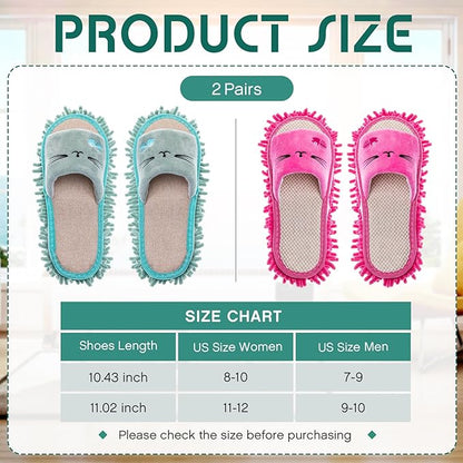 HooLing 2 Pairs Microfiber Mop Slippers for Floor Cleaning Detachable House Mop Shoes Men and Women Washable Unisex Dusting Slippers Dirt Tool Supplies(Rose Red, Green,Men's 7-9, Women's 8-10)