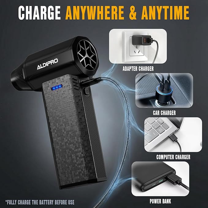 ALDIPRO Brushless Compressed Air Duster - 110000RPM Electric Air Duster, Rechargeable 3-Speed Small Blower & PC Cleaning Kit for Computer, Keyboard, Car and House