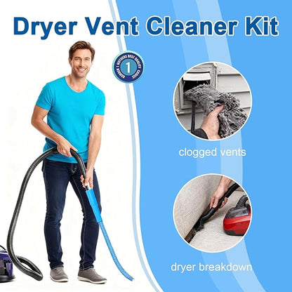 Upgraded Dryer Vent Cleaner Kit: Dryer Lint Vac Attachment, Universal Vacuum Hose Attachment Tool for Lint Removal (Blue Black)