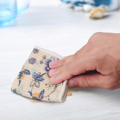 8Pcs Swedish Dishcloths for Kitchen, Quick-Drying Reusable Paper Towels, Absorbent Washable Kitchen Dish Rags, Soft Cellulose Sponge Cloths for Countertop Sink Flower Bird (8pcs Floral Fragments)