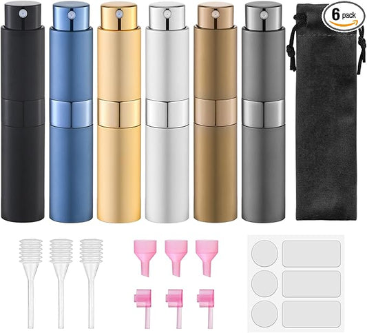 Lulupack Travel Perfume Bottle Refillable - Cologne Spray Atomizer Mini - Small Travel Size Empty Sprayer for Refill Sample Container - Portable Fragrance Decant Dispenser for Women Men 8ml 6PCS Brown