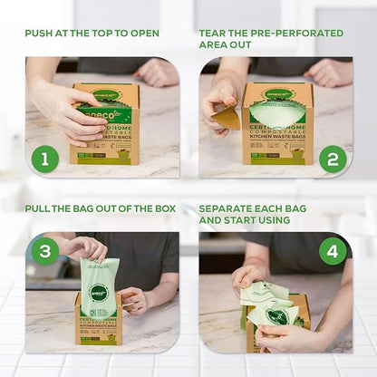 ANECO Compostable Trash Bags 4 Gallon (Flat-Top, 100 Count), Extra Strong for Medium Kitchen Garbage, OK Compost HOME & BPI Certified Compostable