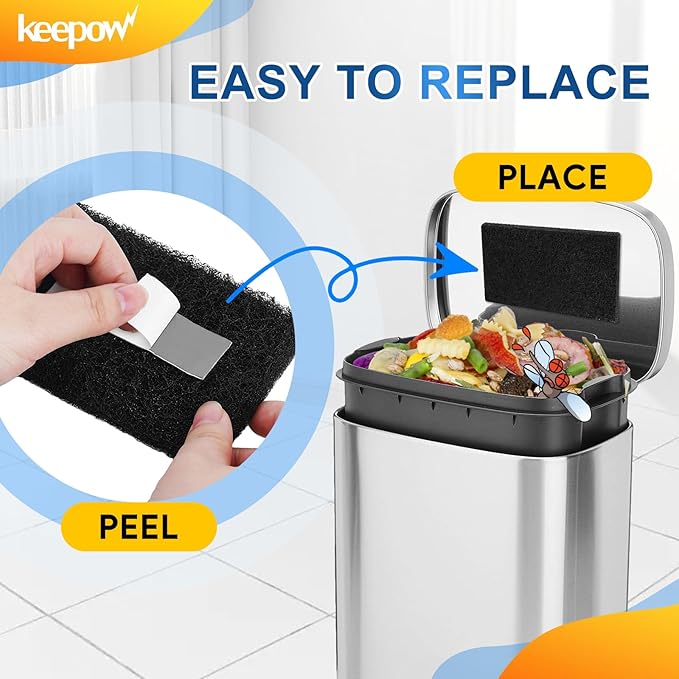 KEEPOW Compost Bin Filter Replacement for Kitchen Compost Bin Countertop, Charcoal Filters for Compost Bucket, Activated Carbon Filter for Compost Pail Counter, Rectangle,12 Pack