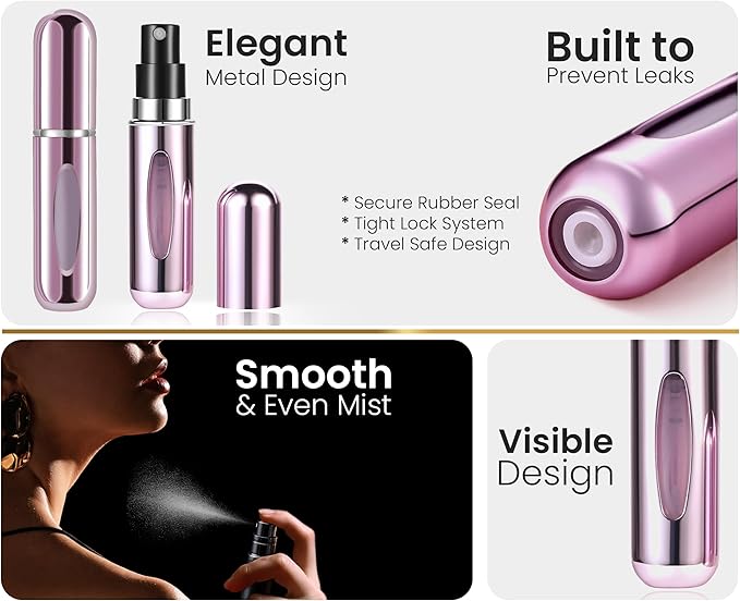 4 Pcs Refillable Perfume Atomizer, Travel Perfume Bottle Refillable and Leak-Proof, Portable Empty Cologne Atomizer, Mini Refillable Perfume Bottle for Pocket, Easy to Refill Decant Sprayer (5 ml)