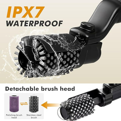 Electric Grill Brush with Rotary180°Adjustable Brush Head for BBQ,3-Speed Setting,Rechargeable,90Mins Runtime,Cordless,Waterproof, Anti-Shedding Wire Bristle and Grinding Brush for Grill Cleaning