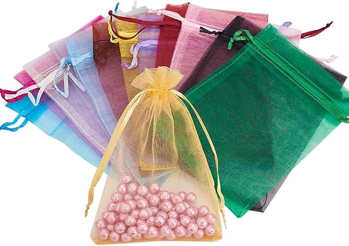 100pc 5x7 inches Gifts Wrap Bags Mixed Color,Organza Sheer Fabric,Drawstring Pouches for Baby Shower Favor,Jewelry,Christmas Ornament,Valentine Day,Bathroom Craft Soaps,Accessories Set,Hotel,Bracelets