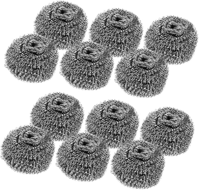 KICHOUSE 12 Pcs Kitchen Steel Scrubbers Durable Metal Cleaning Balls for Dishes Pots and Pans Exceptional Performance for Tough Grease and Grime Removal