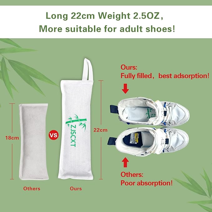 Charcoal Shoe Deodorizer, 2 Pack Natural Shoe Odor Eliminator, Reusable Activated Charcoal Bags Odor Absorber for Sneakers, Boots, Gym Bags, Closet & Locker