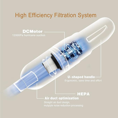 6-in-1 Lightweight Stick Vacuum Cleaner with 100W Powerful Motor, Mini Portable Household Handheld Vacuum Cleaner for Domestic Hard Floors, Carpets and Pet Hair (Silver Cordless)