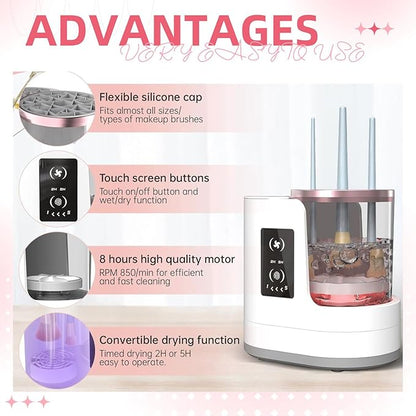 Portable Makeup Brush Cleaner Machine with Automatic Drying, Electric Brush Cleaner for Sensitive Skin, Large Makeup Brushes & Daily Beauty Routine, Professional Makeup Brush Cleaning Tool