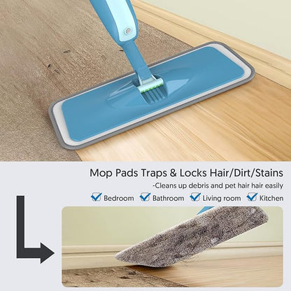Spray Mops for Hardwood Floor Cleaning: MEXERRIS Wet Mops with 2 Bottles - Floor Mop with 4 Reusable Washable Pads for Swiffer Powermop - Dust Dry Mops with Spray for Laminate Wood Vinyl Tiles