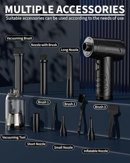 Powerful Compressed Air Duster for Deep Cleaning-Replace Compressed Air Can-No Canned Air Duster-Keyboard Cleaner-PC Cleaning-Rechargeable-3-Speeds-95000RPM Cordless Air Blower-Car Duster 8000mAh