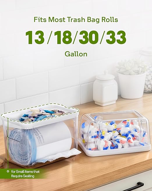 Kaen Trash Bag Dispenser & Dishwasher Pod Organizer, 3 in 1 Large Garbage Bag Dispenser, Trash Bag Holder, Clear Garbage Bags Storage Box, Laundry Room Organizer, Under Sink Organizers