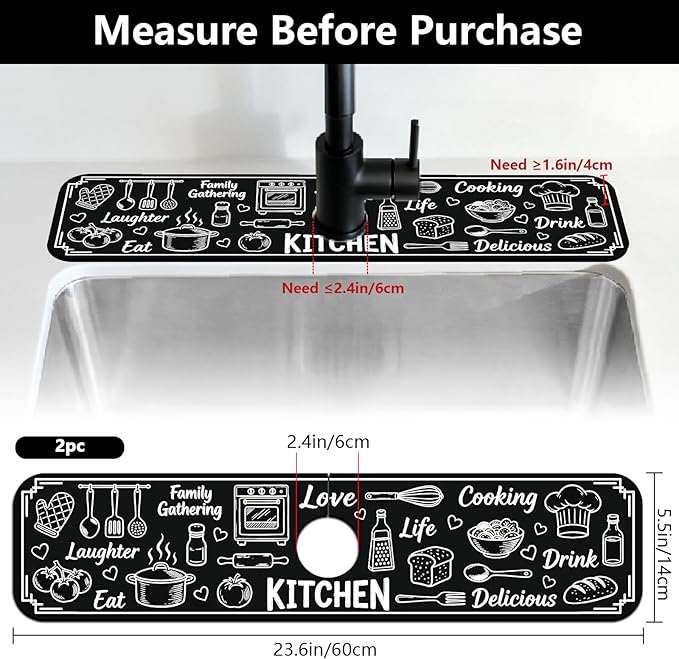 2 Pcs Kitchen Sink Splash Guard Faucet Mat Graffiti Pattern Faucet Mat for Sinks Digital Painting Absorbing Drying Mats for Kitchen Bathroom, 23.6x5.5inch