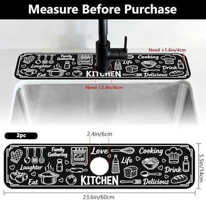 2 Pcs Kitchen Sink Splash Guard Faucet Mat Graffiti Pattern Faucet Mat for Sinks Digital Painting Absorbing Drying Mats for Kitchen Bathroom, 23.6x5.5inch