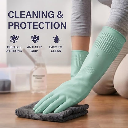 Cleaning Rubber Gloves, Waterproof Non-Slip Long Cuff Dishwashing Household Kitchen Gloves