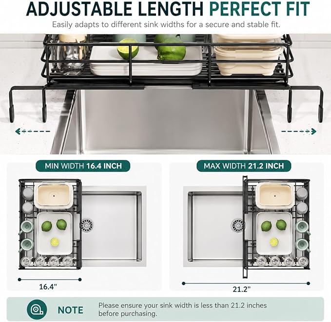 Premium Expandable Dish Drying Rack with Drainboard – 2-in-1 Large Capacity Countertop & Over-Sink Dish Rack, Rust-Resistant Metal