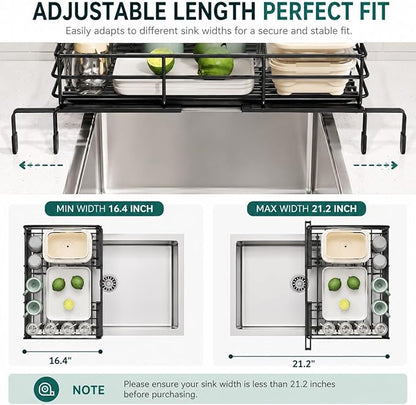 Premium Expandable Dish Drying Rack with Drainboard – 2-in-1 Large Capacity Countertop & Over-Sink Dish Rack, Rust-Resistant Metal