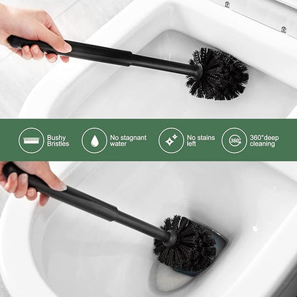 Eyliden Toilet Plunger and Brush Set | 2-in-1 Bathroom Cleaning Tools with Holder | Unclogs Toilets, Deep Cleans Bowls | Compact Caddy Stand | Nylon Bristles, Durable Plastic, Black