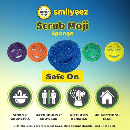 The Original Scrub Moji Scrubbing Sponge by Smilyeez (Set of 3) - Orange- Temperature-Responsive Polymer Foam, Stain and Odor Resistant, Ideal for Kitchen and Bathroom Cleaning
