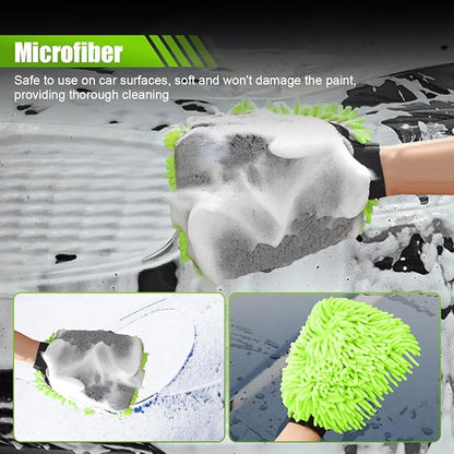 Collapsible Bucket with 3-in-1 Car Wash Mitt, Multiuse 10L Portable Plastic Bucket with Handle, Coral Velvet & Chenille Wash Mitt, Car Cleaning Kit for Vehicle, Household