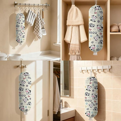 Cow Plastic Bag Holder Dispenser, Plastic Grocery Bag Organizer & Wall Mount Paper Trash Bags Saver Storage for Kitchen Home Pantry Decor, Cute Cow Shopping Bags Storage Dispenser