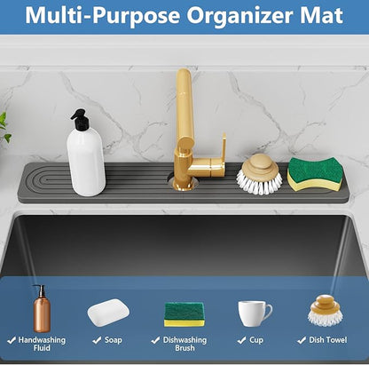 24'' Longer Stone Faucet Mat for Kitchen Sink [Super Absorbent, 30s Quick Drying] Water Absorbing Stone Tray for Sink Stone Mat for Kitchen Sink Stone Quick Dry Around Faucet Diatomite Stone Sink Tray