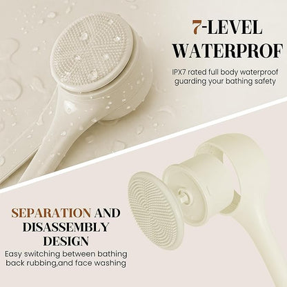 Electric Back Scrubber, Automatic Rotating Exfoliating Massage Bath Brush, Rechargeable, 2 Speed Settings for Cleansing, Exfoliating, and Massaging Skin. (Khaki)