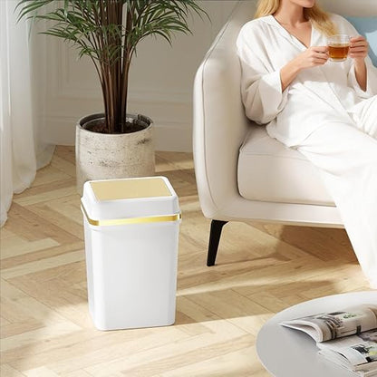 Bathroom Trash Can with Lid 4 Gallon White Trash Can with Press Top Lid Bedroom Trash Can Small Garbage Can with 150 Counts Trash Bags for Small Bathroom Bedroom Office