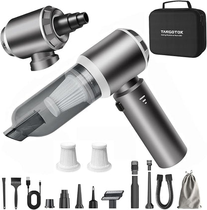 Car Vacuum Portable Cordless, 20000Pa 4-in-1 Handheld Cleaner & Air Duster, 80000RPM Brushless Motor, Type-C Charging, HEPA Filter, Storage Case for Car Home Office (Silver)
