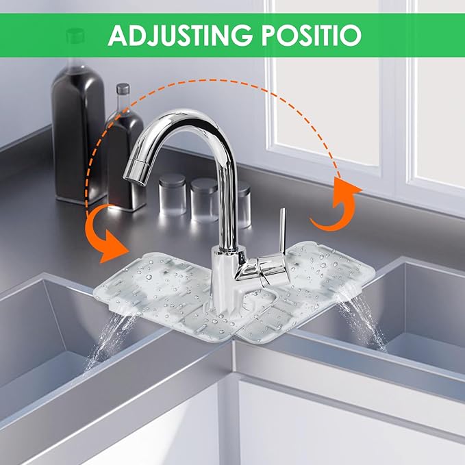Dimeho Sink Faucet Splash Guard Mat Silicone Soap Dish Pad Faucet Handle Drip Catch Sponge Holder Sink Protector Trays for Bathroom Kitchen Countertop Gadgets Accessories 8.3 x 5.7 Inch (Marble)