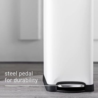 happimess HPM1007A Betty Retro 8-Gallon Step-Open Trash Can with Soft-Close Lid, Fingerprint Resistant, Modern, Minimalistic for Home, Kitchen, Laundry Room, Office, Bedroom, Bathroom, White