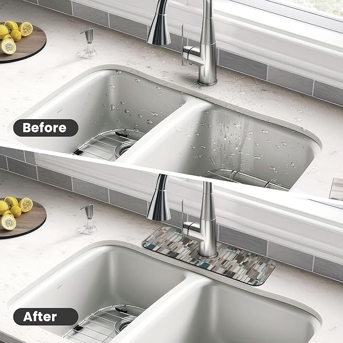 Abstract Boho Mid Century Modern Kitchen Sink Splash Guard Faucet Mat Super Absorbent Fast Drying Mat Sink Gadgets-Fast Drying Pad Sink Mat For Kitchen Bathroom (15" X 5.5" )