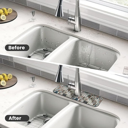 Abstract Boho Mid Century Modern Kitchen Sink Splash Guard Faucet Mat Super Absorbent Fast Drying Mat Sink Gadgets-Fast Drying Pad Sink Mat For Kitchen Bathroom (15" X 5.5" )