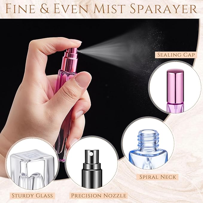 Domensi 40 Pcs 10/15/20/30 ml Perfume Travel Refillable Glass Bottles Spray Bottle Perfume Atomizer for Cologne Dispenser Leak-proof Fragrance Bottles Atomizer Pump Kit (10 ml,Fresh Color)