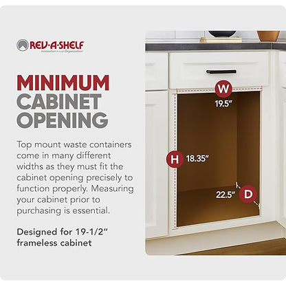 Rev-A-Shelf Top Mount Double Pullout Under Cabinet 35 Quart Kitchen Trash Cans, 150 Pound Rated Full-Extension Slides, 4WCTM-21DM2-495-FL