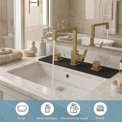 2PCS Faucet Mat for Bathroom Sink 3 Square Holes: 18’’Lx5.5’’W Splash Guard for 8 Inch Widespread Faucet - Trimmable Absorbent Non-slip Drip Catcher for Irregular Bathroom Vanity & Kitchen Sink