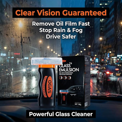 Car Window Cleaner and Windshield Oil Film Remover with Built-in Applicator, Auto Glass Cleaner Emulsion for Water Spots, Rain Repellent and Anti-Fog, Streak Free Crystal Clear View