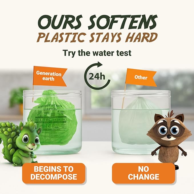 70 Bags 2.6 Gallon (10L) | Extra Strong Compostable Food Waste Bags | BPI Certified Corn Starch Bin Liners | Biodegradable Kitchen Countertop Compost Bags | Generation earth