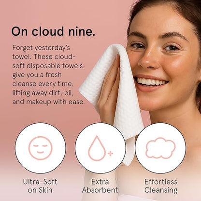 grace & stella Face Towels Disposable - Travel Essentials - Ultra-Soft & Absorbent Face Wipes Towelettes - XL Facial Towels for Cleansing & Makeup Removal - Lint-Free Facial Tissue - Vegan (60 Count)