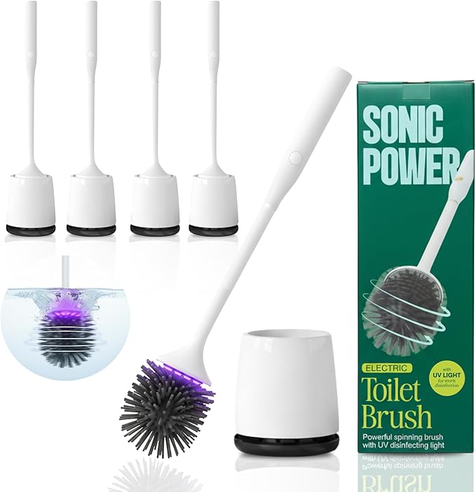Electric Toilet Brush, Electric Toilet Brush Scrubber, Self Cleaning Toilet Brush, Automatic Brush, Power Toilet Bowl Brush, Rechargeable - Kit Includes Base, Charger, Brush & Wall Mount (4)