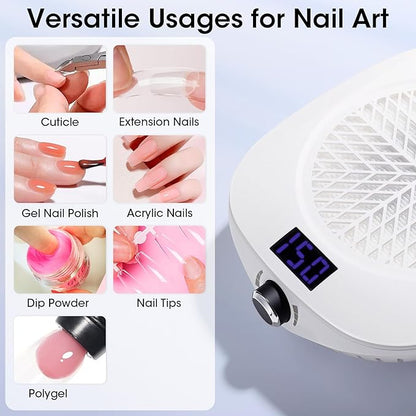 Gellen Nail Dust Collector with LED Display, 4000RPM Powerful Suction Vacuum Fan with Reusable Filter, Soft Ergonomic Shell Nail Vacuum Cleaner for Acrylic Nail Tech, Home & Salon